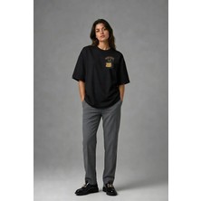 Posh Cabal G02086 Baskılı Oversize Siyah Kadın T-Shirt
