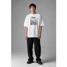 Posh Cabal F03122 Baskılı Oversize Beyaz Erkek T-Shirt