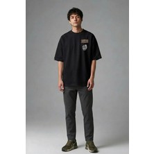 Posh Cabal G02107 Baskılı Oversize Siyah Erkek T-Shirt