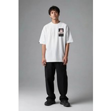Posh Cabal G03062 Baskılı Oversize Beyaz Erkek T-Shirt