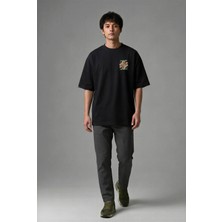 Posh Cabal G02038 Baskılı Oversize Siyah Erkek T-Shirt