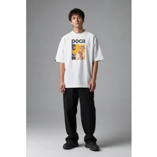 Posh Cabal F03067 Baskılı Oversize Beyaz Erkek T-Shirt