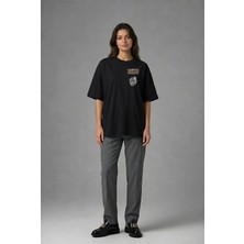 Posh Cabal G02107 Baskılı Oversize Siyah Kadın T-Shirt