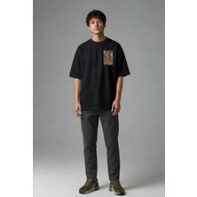 Posh Cabal G02052 Baskılı Oversize Siyah Erkek T-Shirt