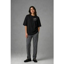 Posh Cabal G02084 Baskılı Oversize Siyah Kadın T-Shirt