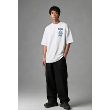 Posh Cabal G03094 Baskılı Oversize Beyaz Erkek T-Shirt