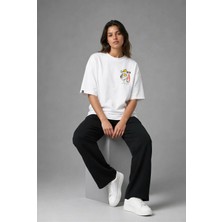 Posh Cabal G03030 Baskılı Oversize Beyaz Kadın T-Shirt