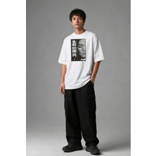 Posh Cabal F03129 Baskılı Oversize Beyaz Erkek T-Shirt