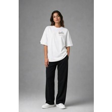 Posh Cabal G02084 Baskılı Oversize Beyaz Kadın T-Shirt