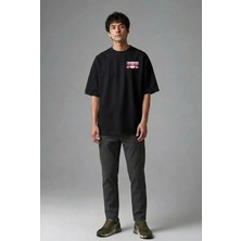 Posh Cabal G02097 Baskılı Oversize Siyah Erkek T-Shirt