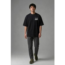 Posh Cabal G01083 Baskılı Oversize Siyah Erkek T-Shirt