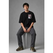 Posh Cabal G02135 Baskılı Oversize Siyah Erkek T-Shirt