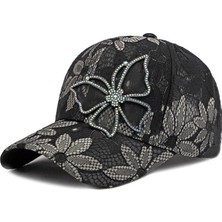 Valkyrie Kadın Siyah Dantel Şapka Taş Işlemeli Çiçek Detaylı Ayarlanabilir Baseball Cap Yazlık Şapka