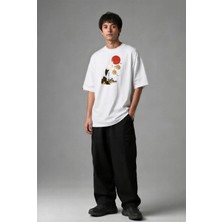 Posh Cabal F02074 Baskılı Oversize Beyaz Erkek T-Shirt