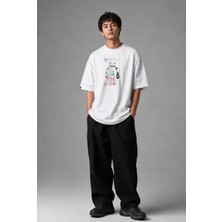 Posh Cabal F03041 Baskılı Oversize Beyaz Erkek T-Shirt