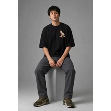 Posh Cabal G02140 Baskılı Oversize Siyah Erkek T-Shirt