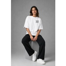 Posh Cabal G02145 Baskılı Oversize Beyaz Kadın T-Shirt