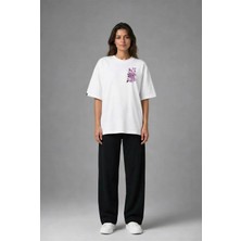 Posh Cabal G02012 Baskılı Oversize Beyaz Kadın T-Shirt