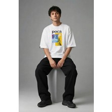 Posh Cabal F03095 Baskılı Oversize Beyaz Erkek T-Shirt