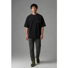Posh Cabal G02128 Baskılı Oversize Siyah Erkek T-Shirt