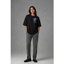 Posh Cabal G02061 Baskılı Oversize Siyah Kadın T-Shirt