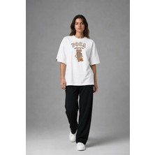 Posh Cabal F02078 Baskılı Oversize Beyaz Kadın T-Shirt