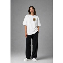 Posh Cabal G02129 Baskılı Oversize Beyaz Kadın T-Shirt