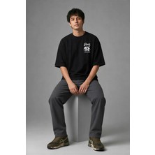 Posh Cabal G01095 Baskılı Oversize Siyah Erkek T-Shirt