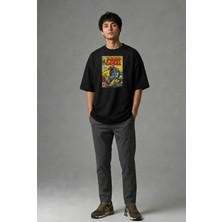 Posh Cabal F02131 Baskılı Oversize Siyah Erkek T-Shirt