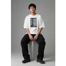 Posh Cabal F03130 Baskılı Oversize Beyaz Erkek T-Shirt