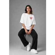 Posh Cabal G02015 Baskılı Oversize Beyaz Kadın T-Shirt