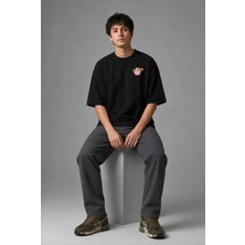 Posh Cabal G02025 Baskılı Oversize Siyah Erkek T-Shirt