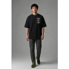 Posh Cabal G01028 Baskılı Oversize Siyah Erkek T-Shirt