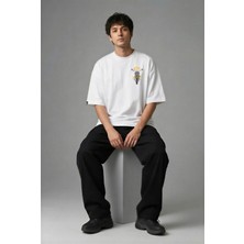 Posh Cabal G02080 Baskılı Oversize Beyaz Erkek T-Shirt