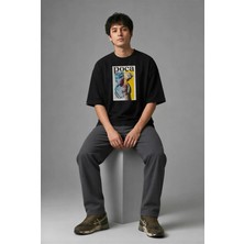 Posh Cabal F02085 Baskılı Oversize Siyah Erkek T-Shirt