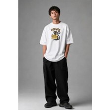 Posh Cabal F02086 Baskılı Oversize Beyaz Erkek T-Shirt