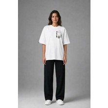 Posh Cabal G03137 Baskılı Oversize Beyaz Kadın T-Shirt
