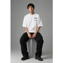 Posh Cabal G03145 Baskılı Oversize Beyaz Erkek T-Shirt
