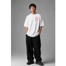 Posh Cabal G03001 Baskılı Oversize Beyaz Erkek T-Shirt