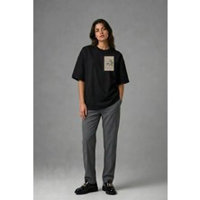 Posh Cabal G02104 Baskılı Oversize Siyah Kadın T-Shirt