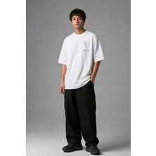 Posh Cabal G03049 Baskılı Oversize Beyaz Erkek T-Shirt