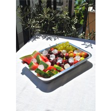 Qualitev 1 Adet Paslanmaz Çelik Büyük Boy Meze Küveti Servis Meze Tabağı 33,5X23,5 cm