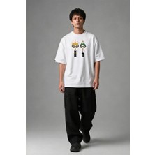 Posh Cabal F02028 Baskılı Oversize Beyaz Erkek T-Shirt