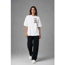Posh Cabal G03103 Baskılı Oversize Beyaz Kadın T-Shirt