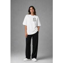 Posh Cabal G03079 Baskılı Oversize Beyaz Kadın T-Shirt