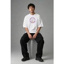 Posh Cabal F02095 Baskılı Oversize Beyaz Erkek T-Shirt