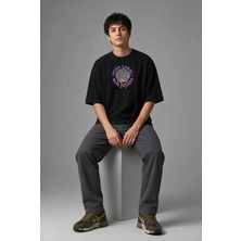 Posh Cabal F02095 Baskılı Oversize Siyah Erkek T-Shirt