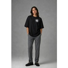 Posh Cabal G01096 Baskılı Oversize Siyah Kadın T-Shirt