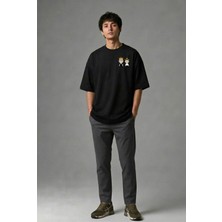 Posh Cabal G02031 Baskılı Oversize Siyah Erkek T-Shirt