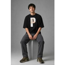 Posh Cabal F02115 Baskılı Oversize Siyah Erkek T-Shirt